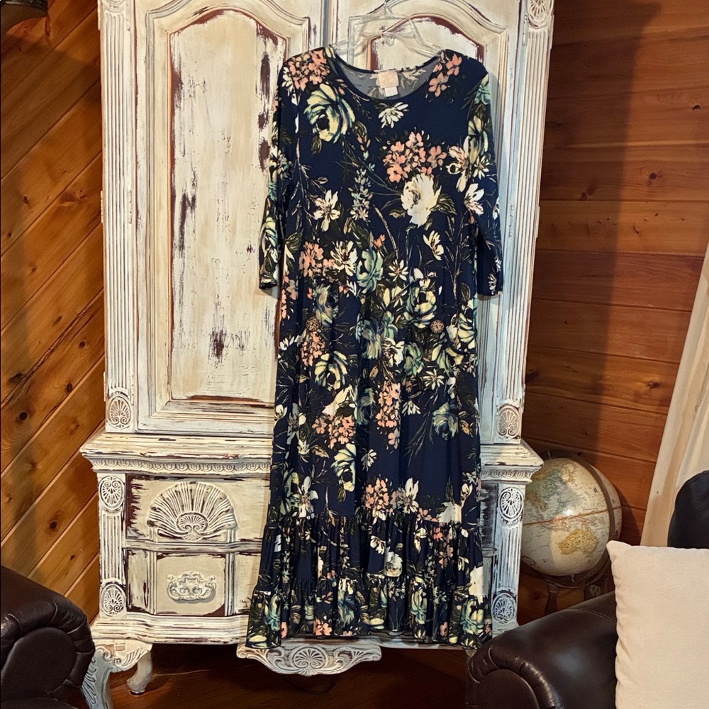 Navy Floral Long Sleeve Dress